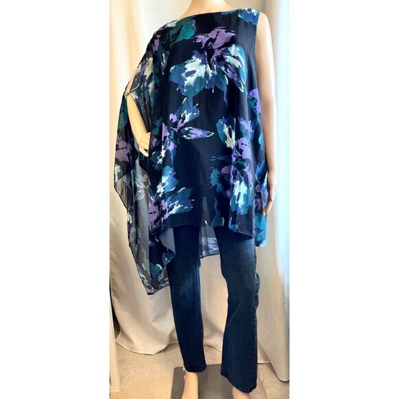 V by Vanessa Williams Asymmetrical Womens Flutter Blouse Sz 1X Floral - Picture 11 of 11